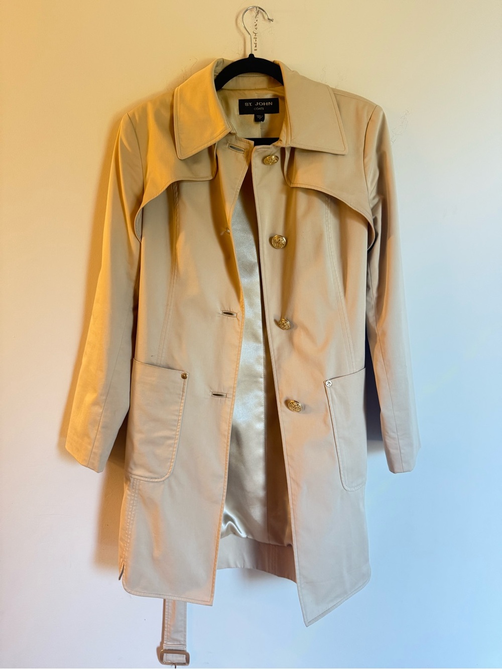 St. John Cream Trench Coat with Gold Buttons